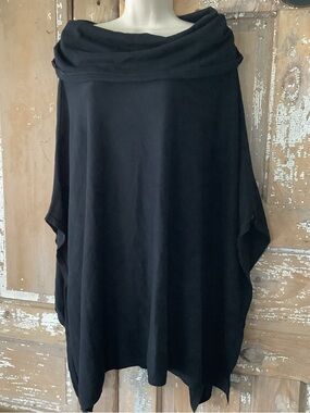 One Size PLANET by Lauren G Black Poncho Cape Wide Cowl Neck